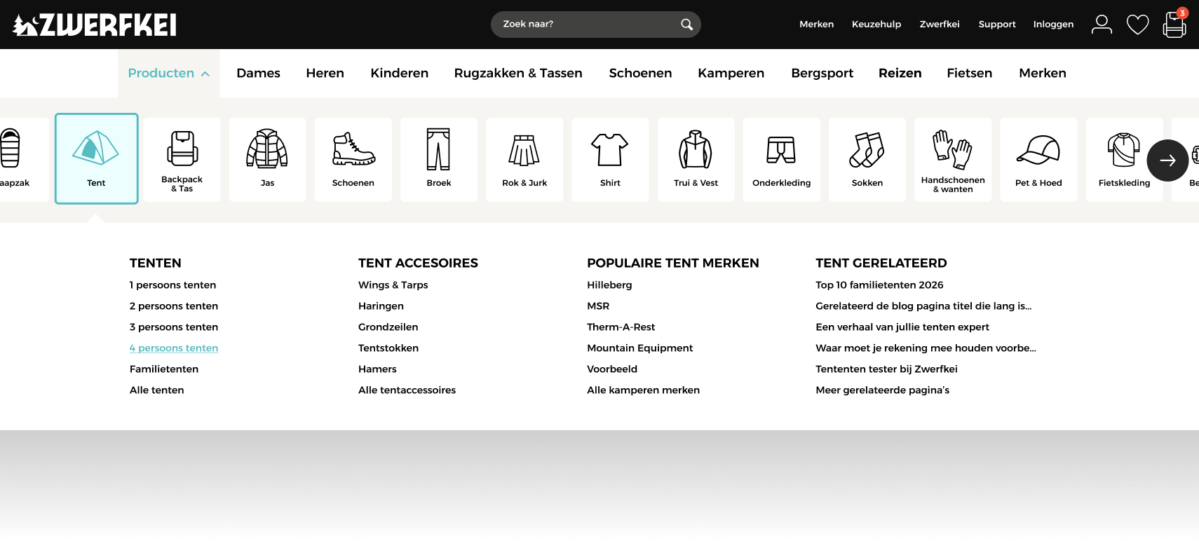 Navigation – mega menu dropdown expanded