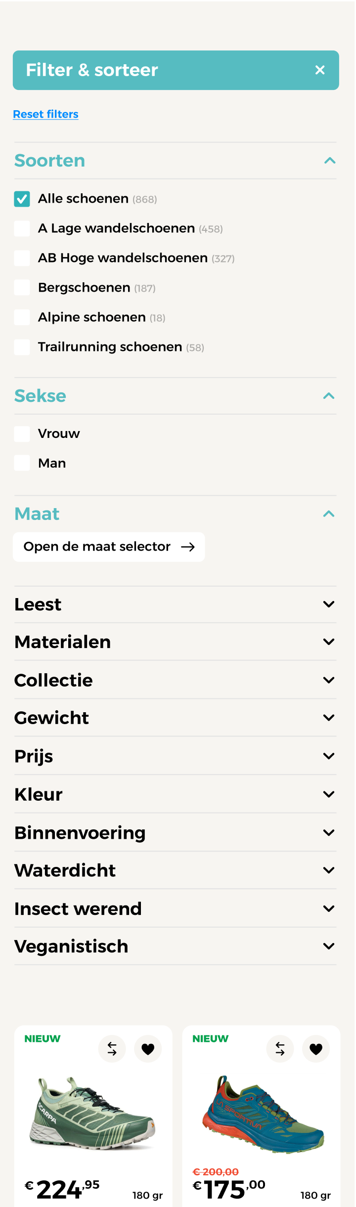 Product Listing Overview – Mobile Filter Drawer Preview